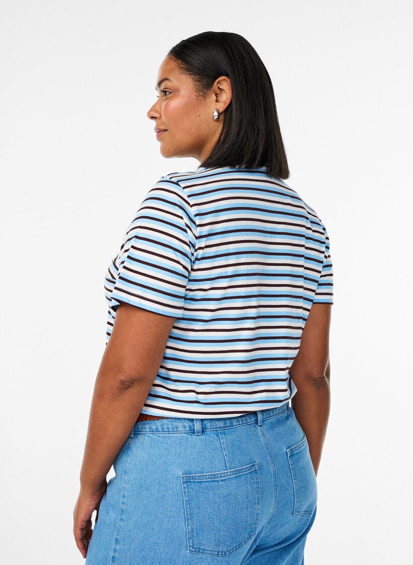 Bomulls T-skjorte med striper, Blå, Model image number 2