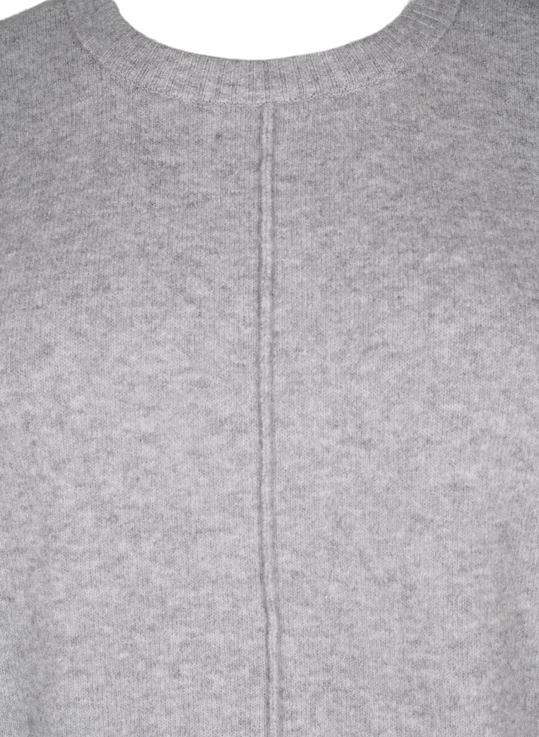 Zizzi Strikket bluse med rund hals og midts&oslash;m, Light Grey Melange, Packshot image number 2