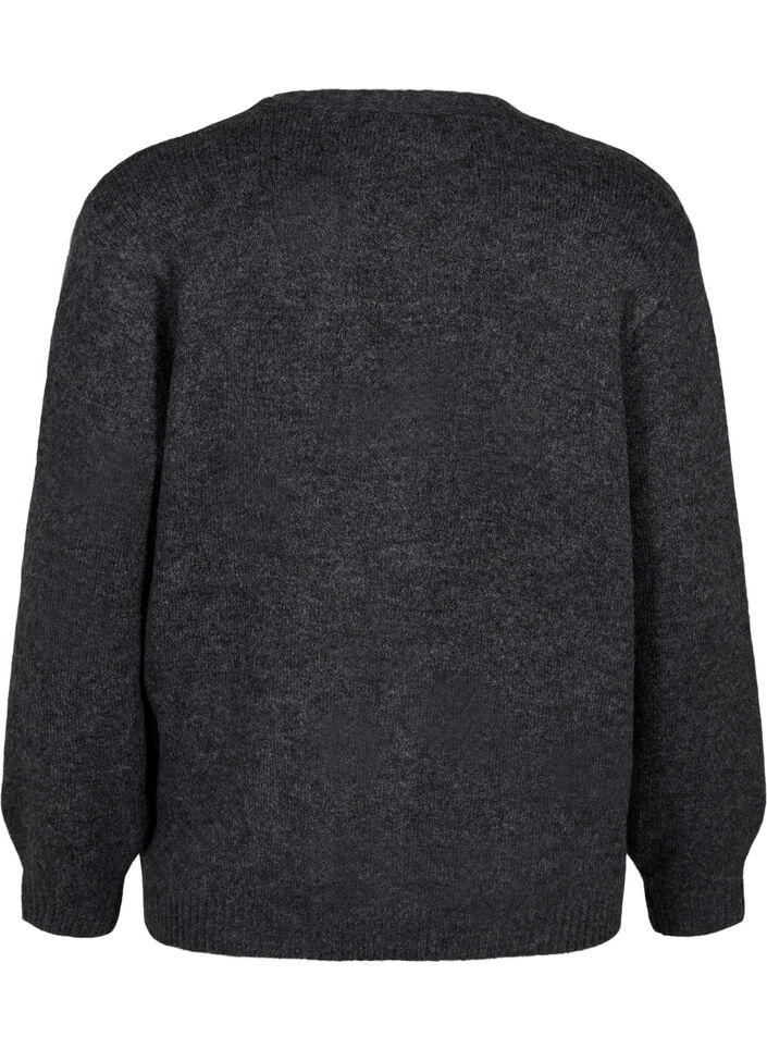 Kort strikket cardigan med blomsterknapper, Dark Grey Melange, Packshot image number 1