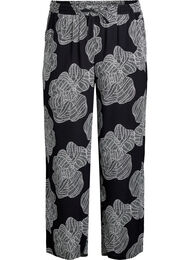 Loose fit viskosebukser med trykk, Black Big Flower AOP