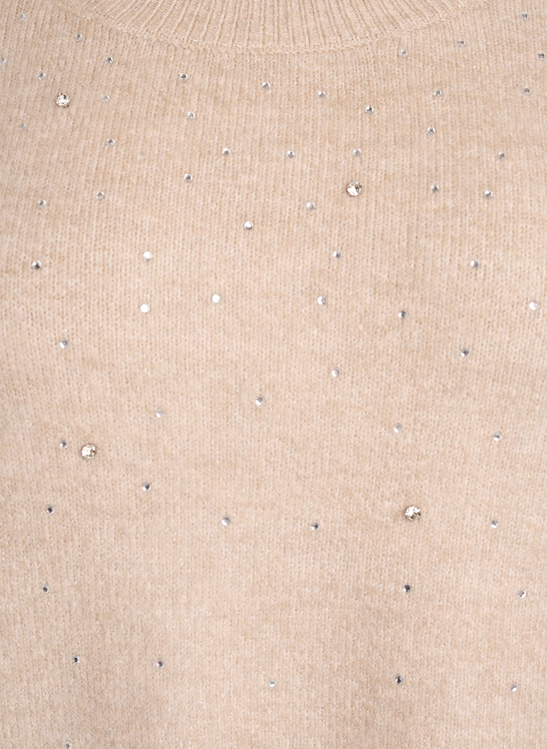 Zizzi Strikkebluse med rhinesteiner, Beige, Packshot image number 2
