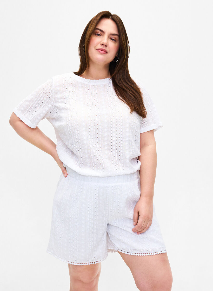 Shorts med strukturmønster, Bright White, Model image number 0