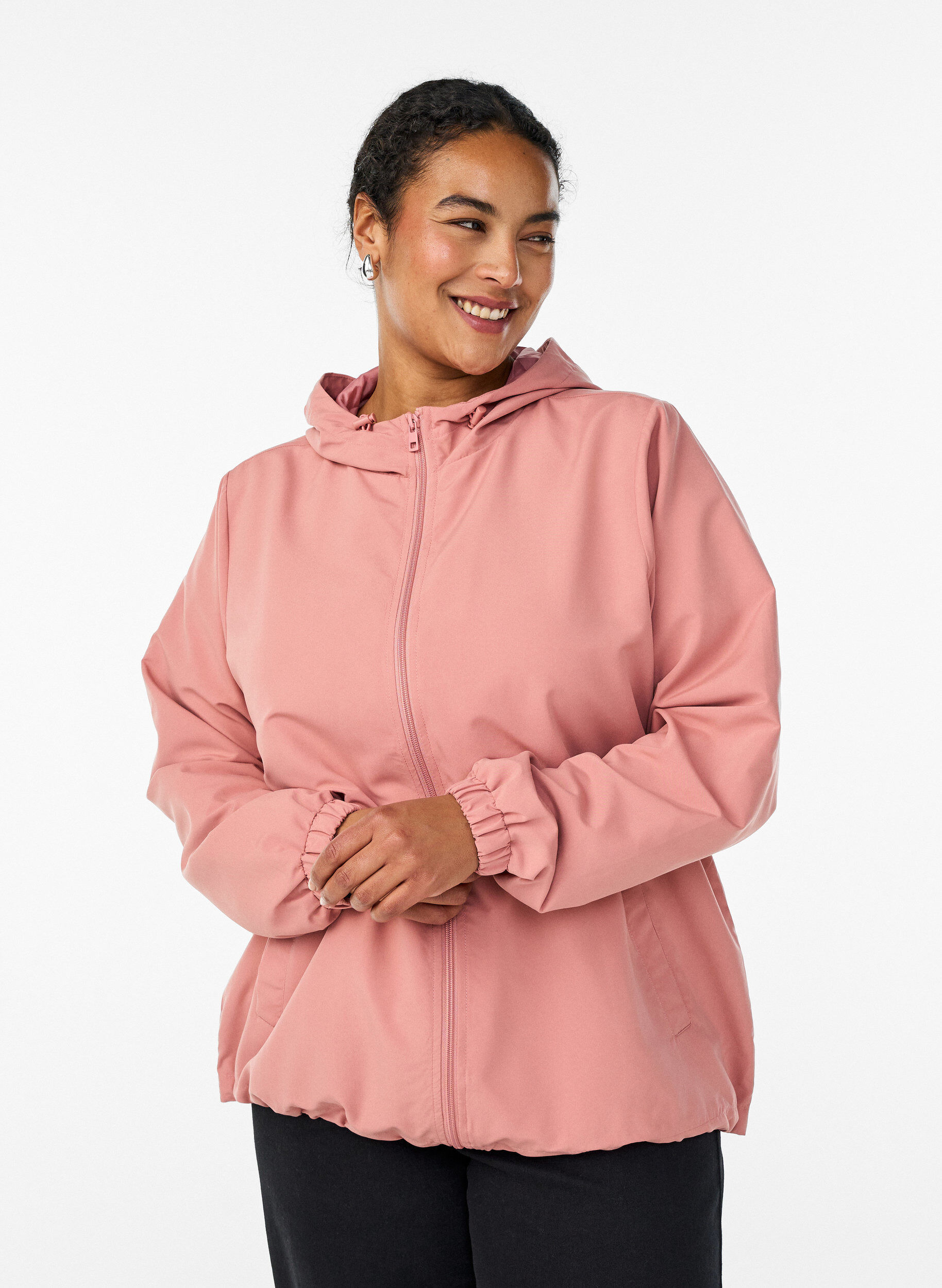 ZizziLett jakke med hette og glidel&aring;s, Rosa, Model image number 0