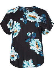 Kortermet viskosebluse med blomstermønster, Black Big Flower