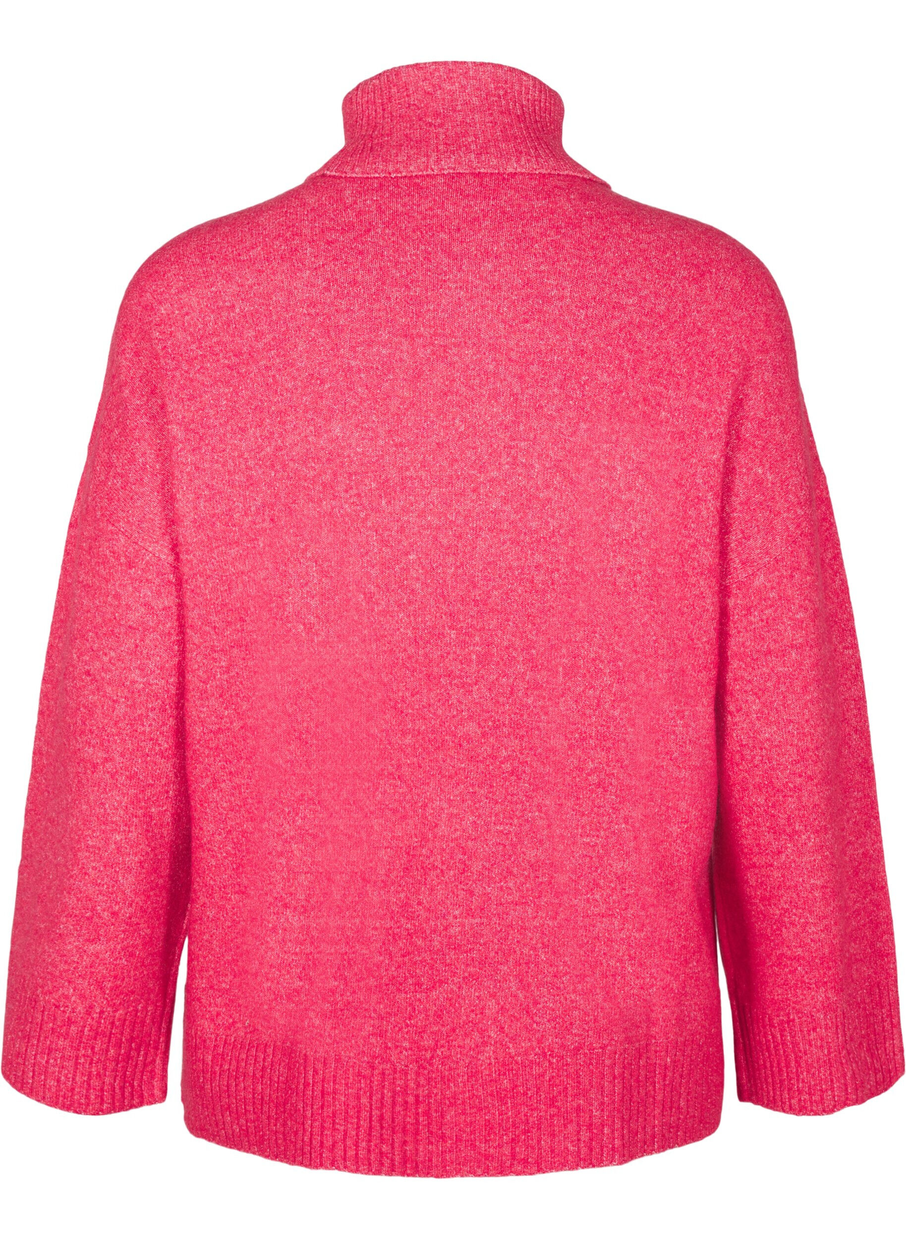 Zizzi Strikket h&oslash;yhalset bluse, Virtual Pink Mel., Packshot image number 1