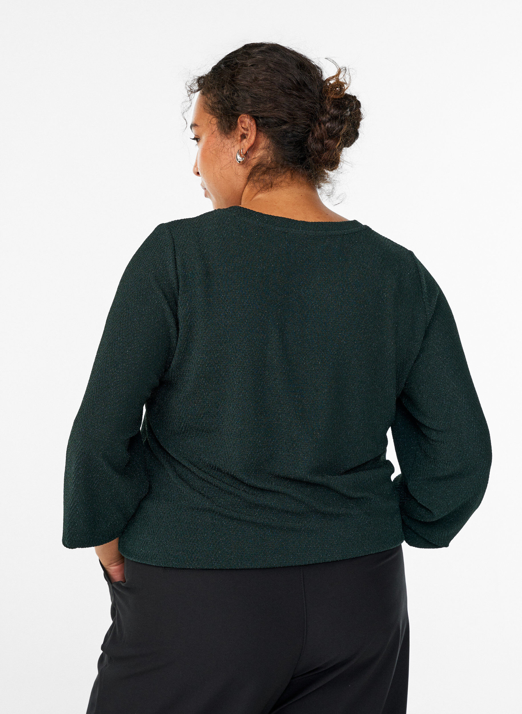 ZizziBluse med fiskebensm&oslash;nster og glittertr&aring;d, Gr&oslash;nn, Model image number 2
