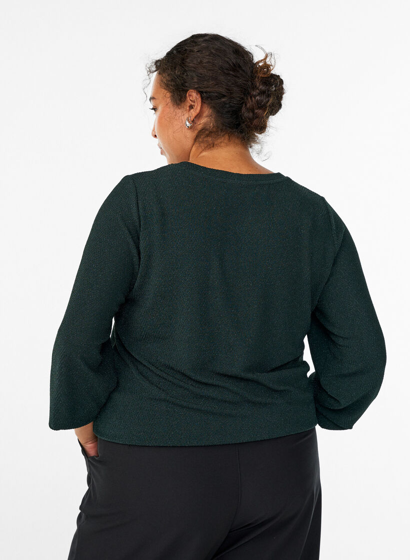 Bluse med fiskebensm&oslash;nster og glittertr&aring;d, Gr&oslash;nn, Model image number 2