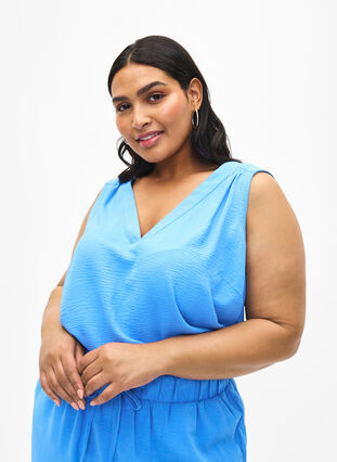 Zizzi Ermeløs overdel med rynkedetaljer, Blå, Model image number 0