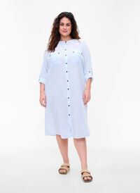 Lang stripete skjortekjole i bomull, Blue Stripe, Model