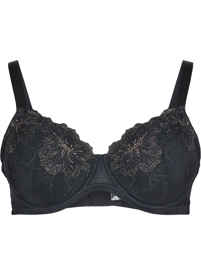 Polstret BH med skinnende brodert detalj, Svart, Packshot image number 0
