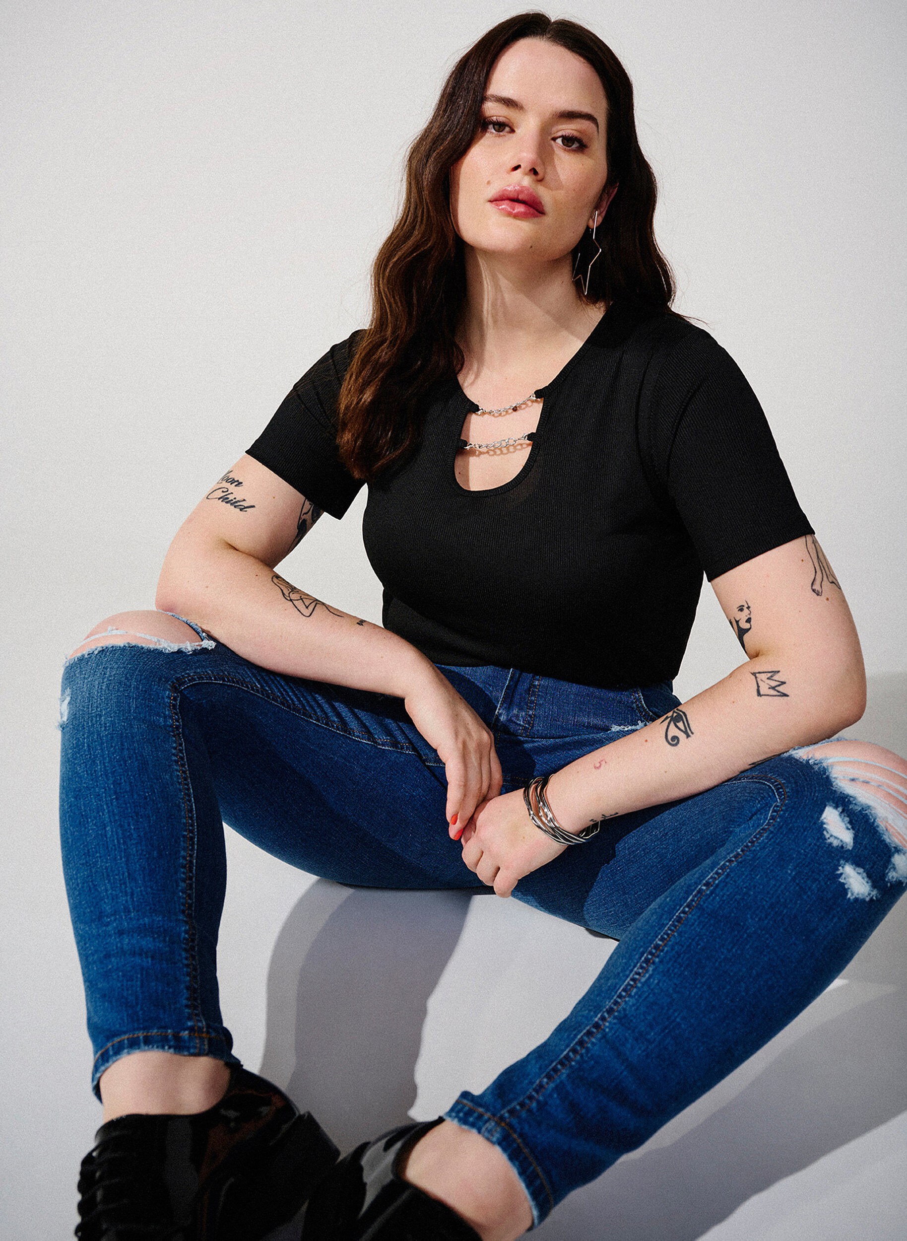 Zizzi Slim-fit jeans med slitte detaljer, Blue Denim, Image image number 0