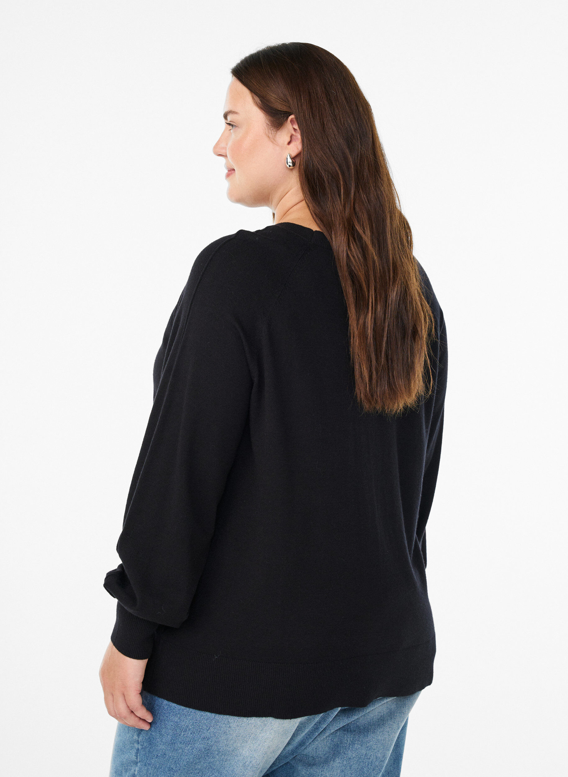 Zizzi Strikket bluse med midts&oslash;m og raglanermer, Svart, Model image number 2