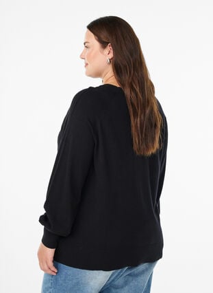 Zizzi Strikket bluse med midtsøm og raglanermer, Svart, Model image number 2