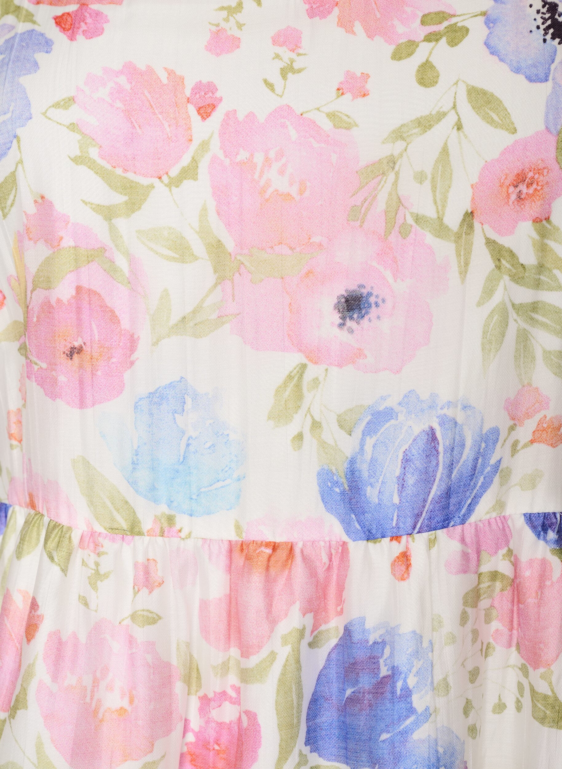 ZizziLang blomstrete kjole i lyocell med volanger, Hvit, Packshot image number 2