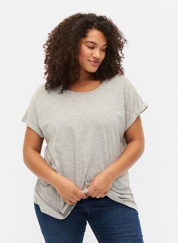 Kortermet T-skjorte i bomullsblanding, Heather Grey Mél, Model image number 0