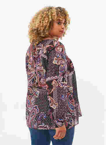 Skjorte med V-hals og mønster, Black/Brown Paisley, Model image number 1