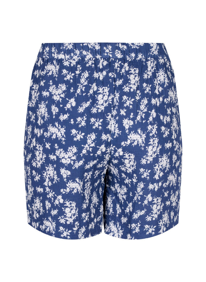 Pysjamasshorts i bomull med blomster, V. Indigo Flower AOP, Packshot image number 1