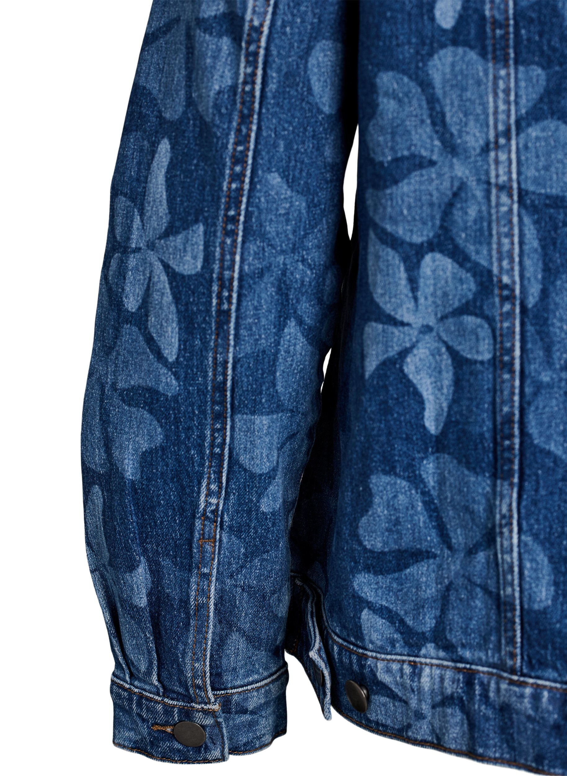 Zizzi Denimjakke med blomster m&oslash;nster, Bl&aring;, Packshot image number 3