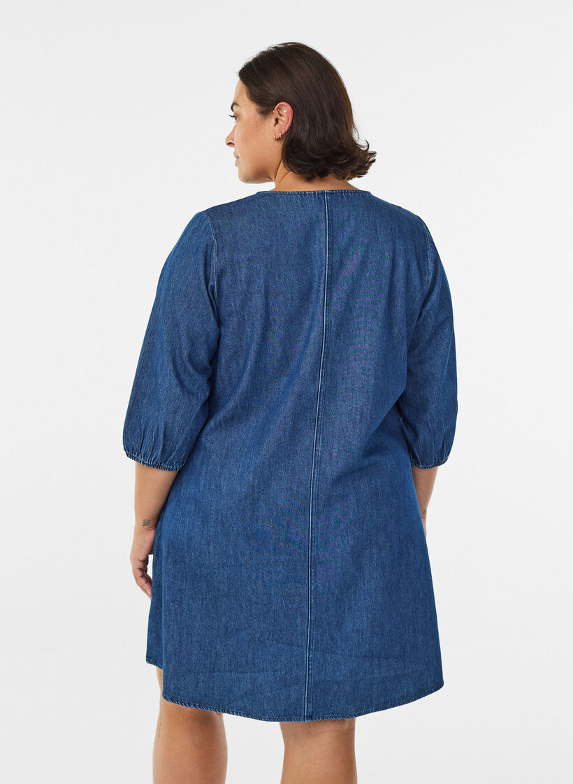 Kort denimkjole med 3/4-lange ermer, Blue Denim, Model