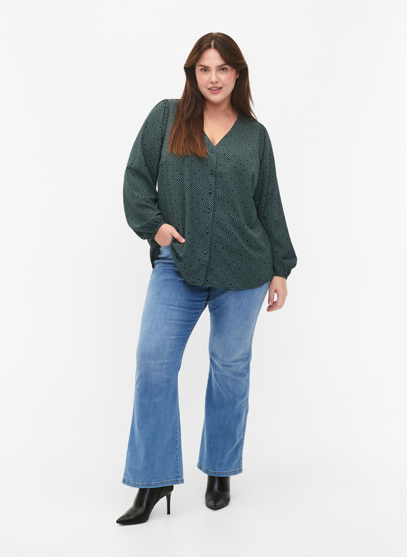 Skjortebluse med v-hals og trykk, Scarab Graphic AOP, Model image number 2
