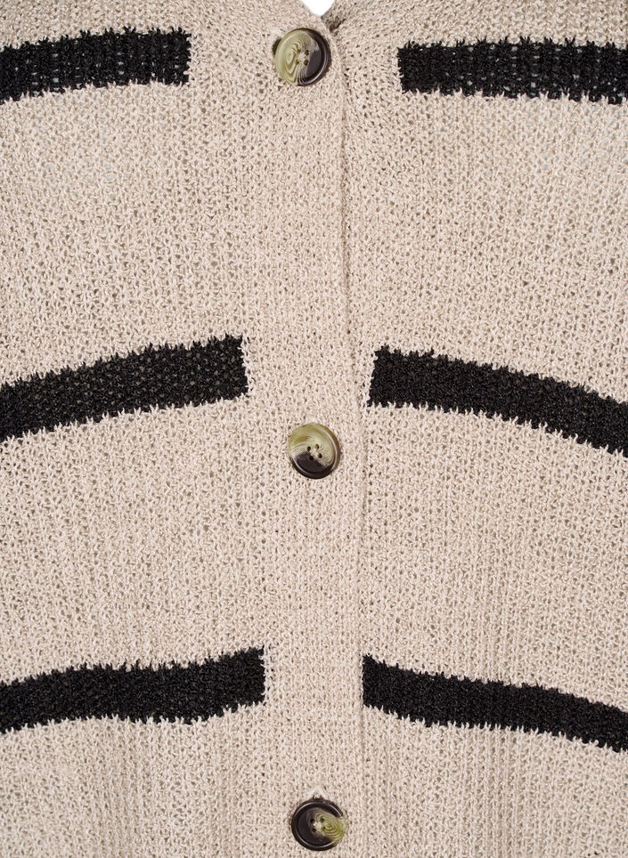 FLASH - Strikket cardigan med striper og knapper, Natural w. Black, Packshot