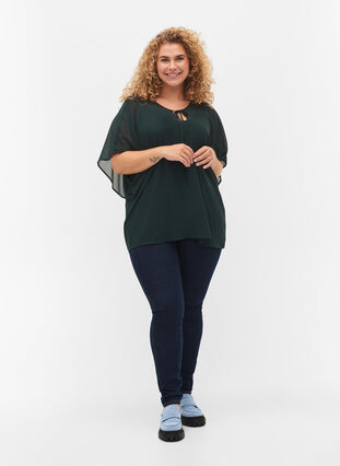 Mønstrete bluse med knyting og korte ermer, Scarab, Model image number 2