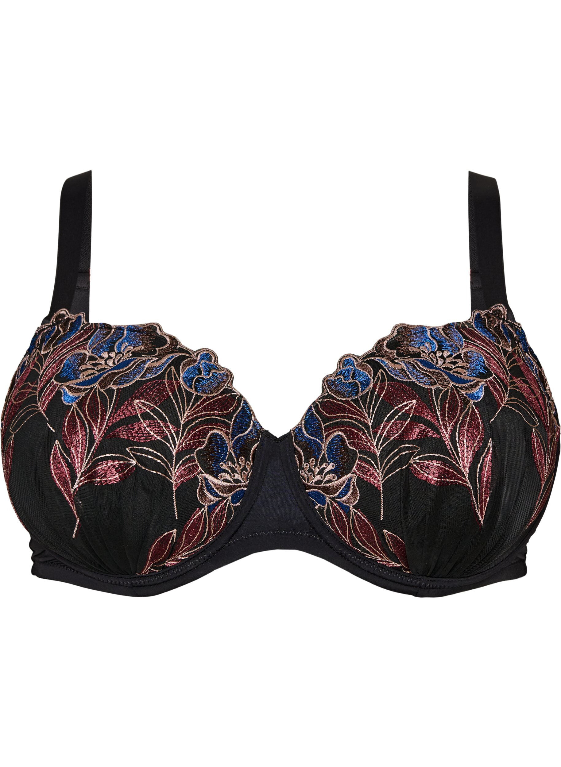 ZizziFormet BH med blomsterbroderi, Svart, Packshot image number 0