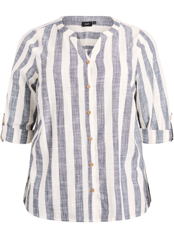 Bluse i bomull med V-hals, Bl&aring;, Packshot image number 0