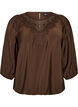 Bluse med 3/4 ermer og blondedetaljer, Brun, Packshot image number 0