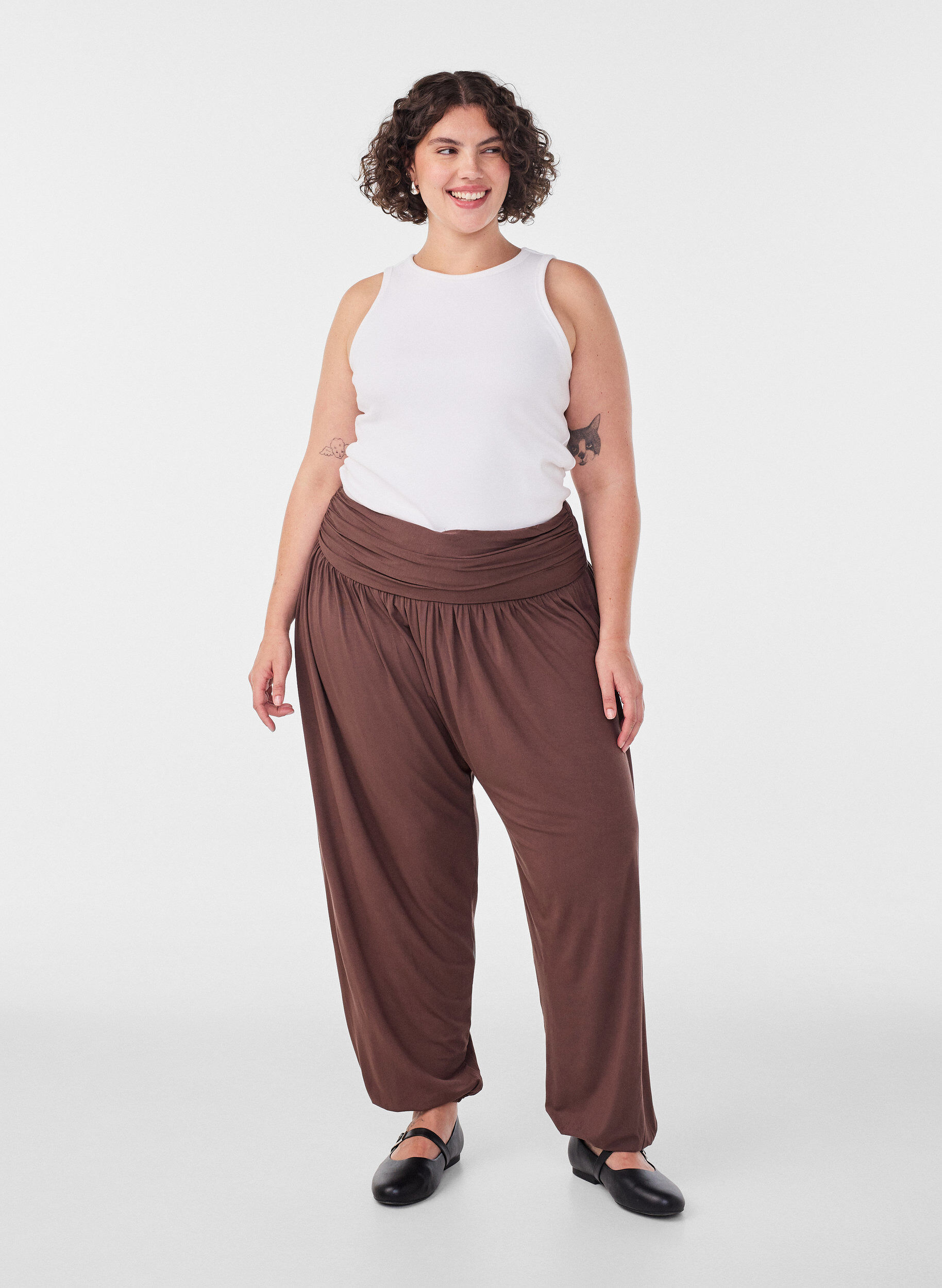 ZizziLoose fit harem-bukser, Brun, Model image number 1