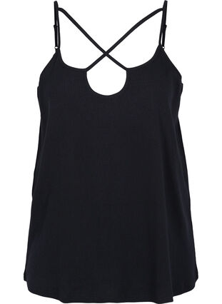 Ribbet topp med detaljer på brystet, Black, Packshot image number 0