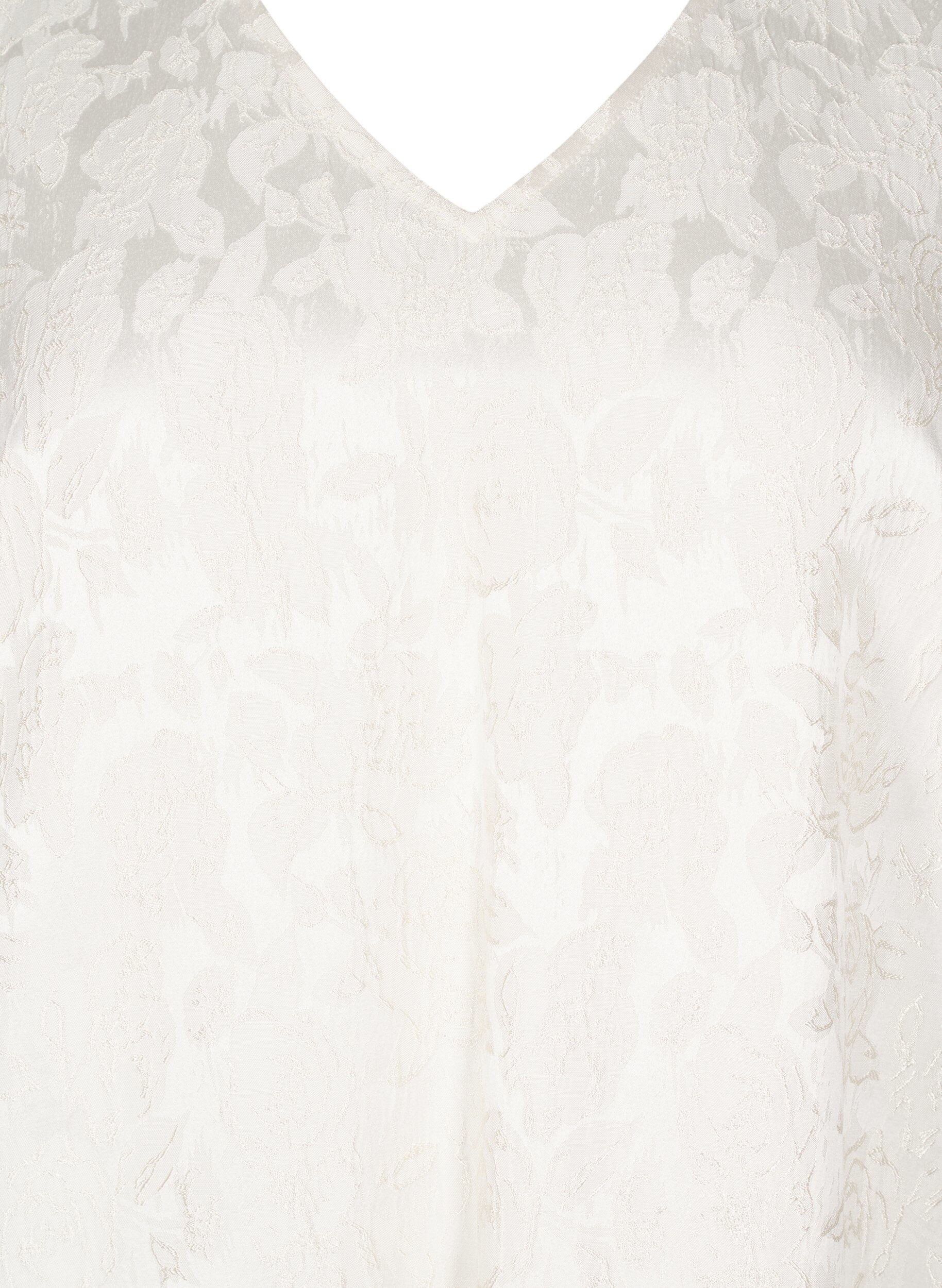 Zizzi Knelang jacquard kjole med korte ermer, Whisper White, Packshot image number 2