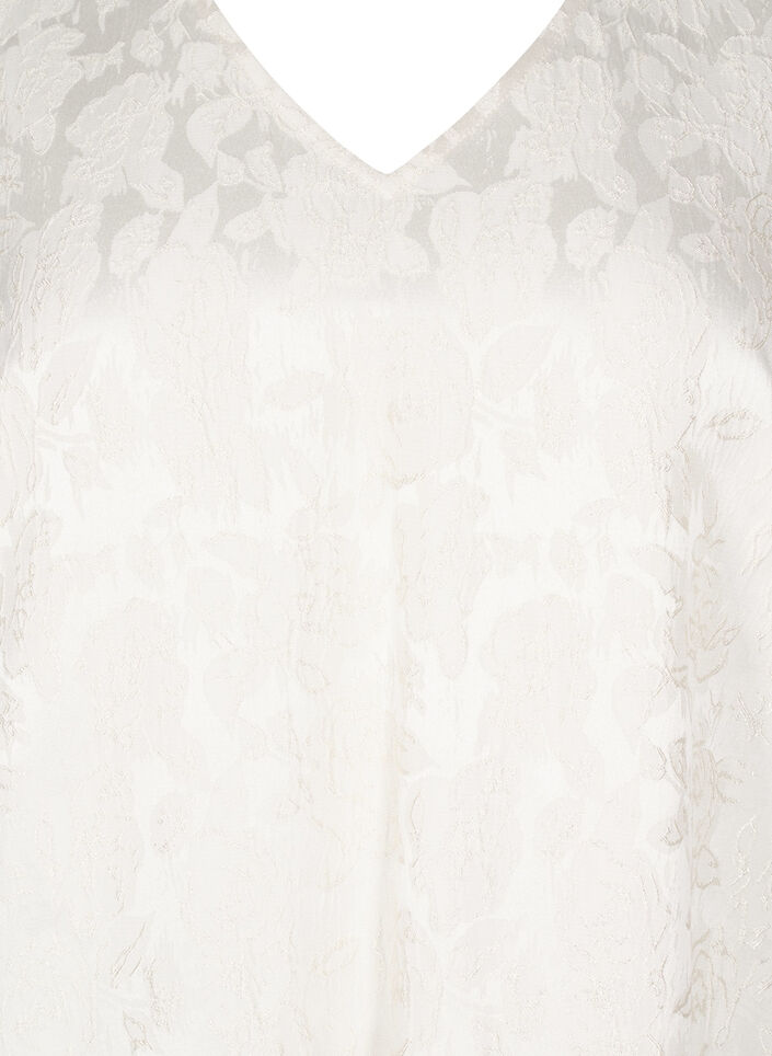 Knelang jacquard kjole med korte ermer, Whisper White, Packshot
