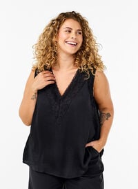 Ermeløs topp med blonder, Svart Ermeløs topp med blonder, Svart, Model