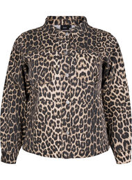 Denimjakke med leopardmønster og brystlommer, Leo AOP