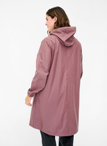 Regnjakke med hette og knappelukking, Rose Taupe, Model image number 1