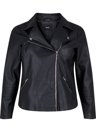 Zizzi Imitert skinn bikerjakke, Black, Packshot image number 0