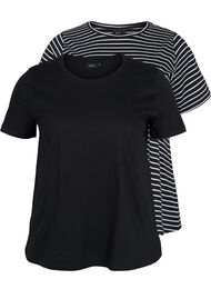 Basis T-skjorter i bomull, 2 stk., Black/Black Stripe