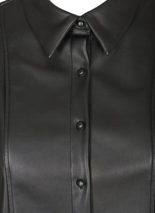 Imitert skinnskjorte med 3/4-puffermer, Black, Packshot image number 2