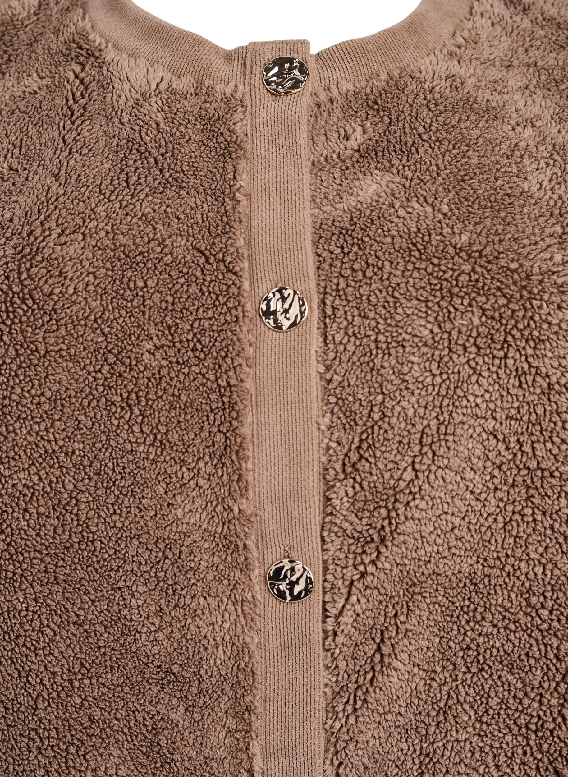 Zizzi Teddy cardigan med pyntede knapper, Brun, Packshot image number 2