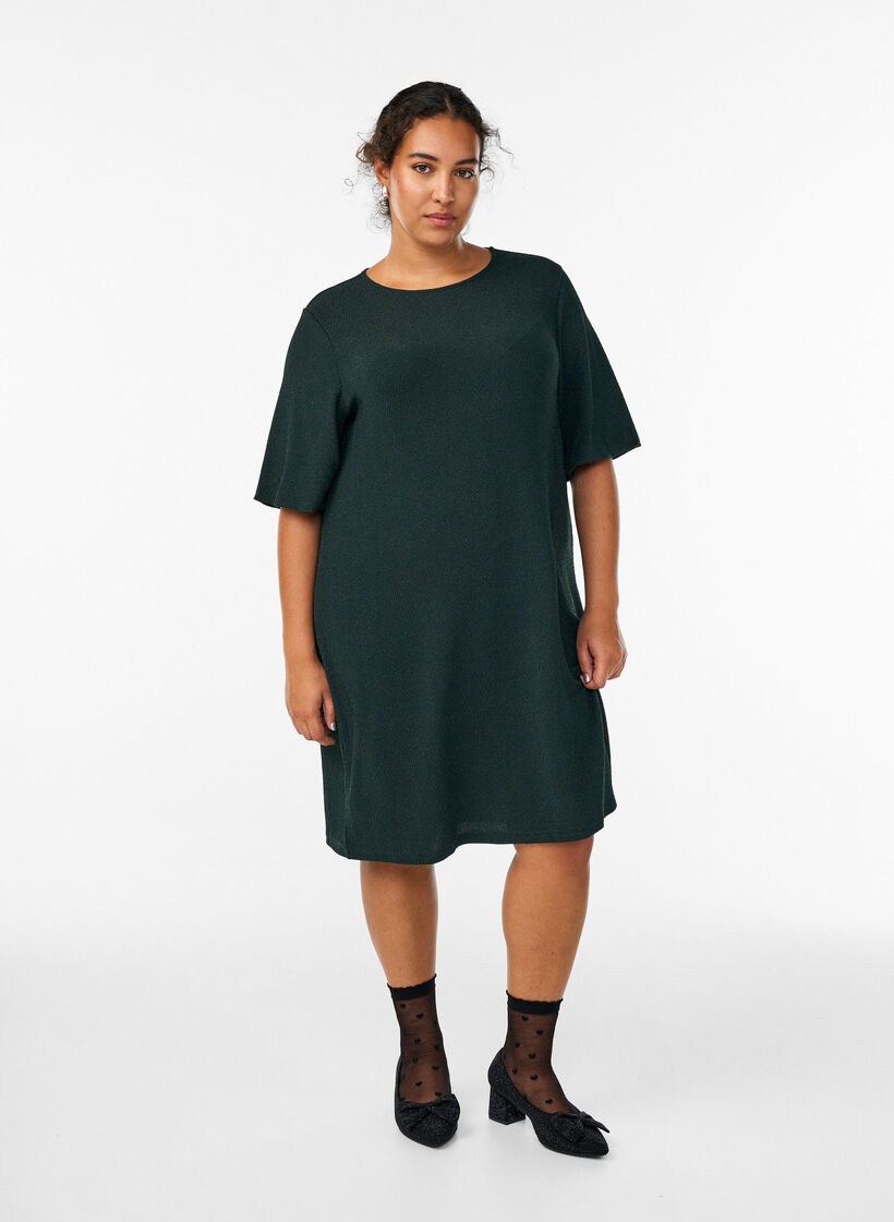 Kort kjole med glittermønster, Grønn, Model image number 1