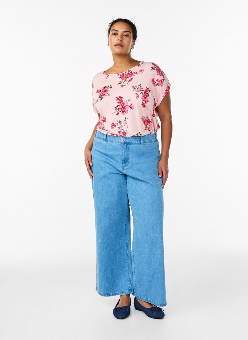 T-skjorte med blomstertrykk, Rosa, Model image number 1