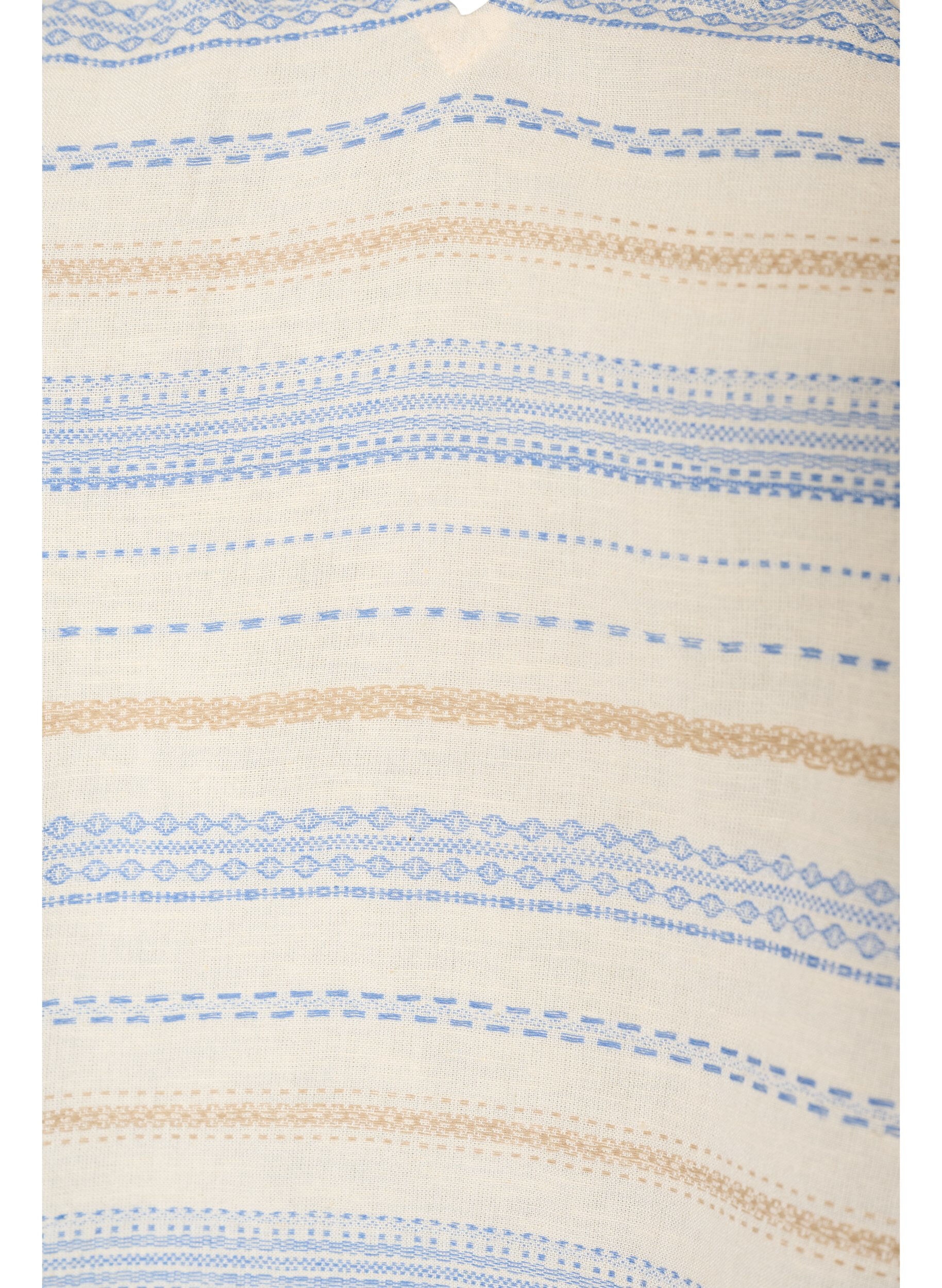 ZizziErmel&oslash;s bluse med volanger og m&oslash;nstrede striper, Vanilje, Packshot image number 2