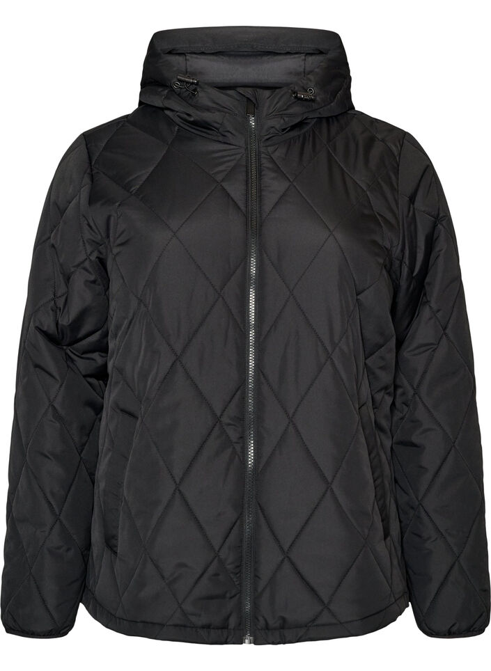 Lett vattert jakke med diamantquilt, Svart, Packshot image number 0