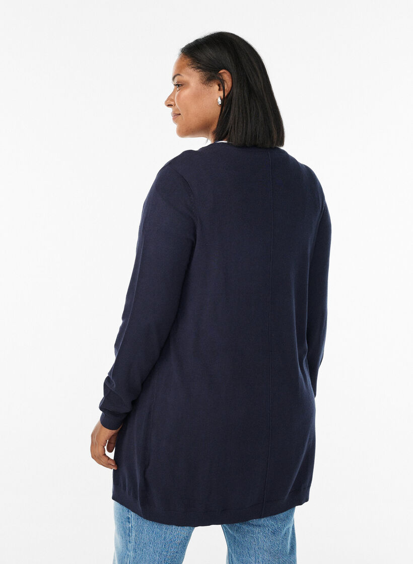 Lang strikkecardigan i viskoseblanding, Blå, Model image number 2