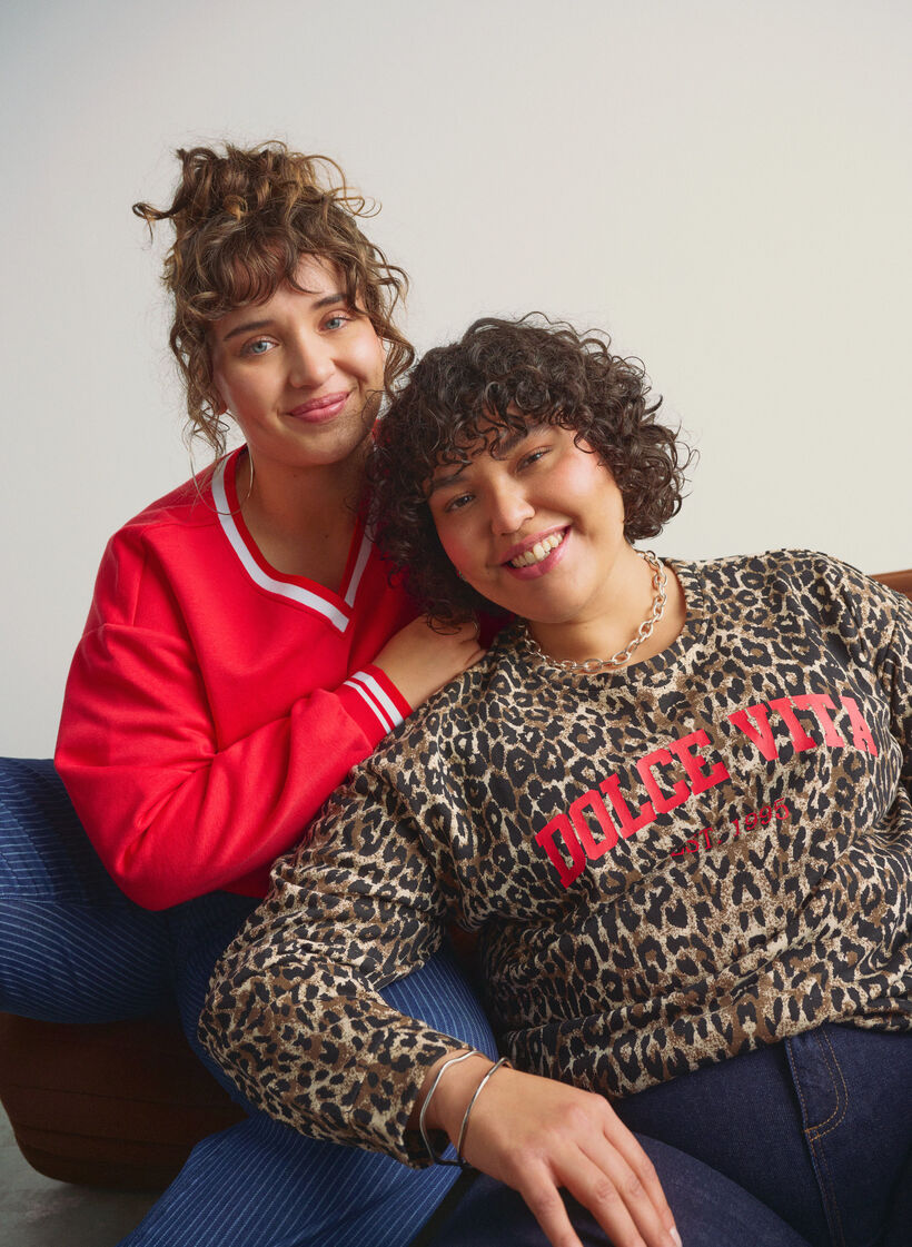 Genser med leopardmønster og statement-trykk, Brun, Image image number 0