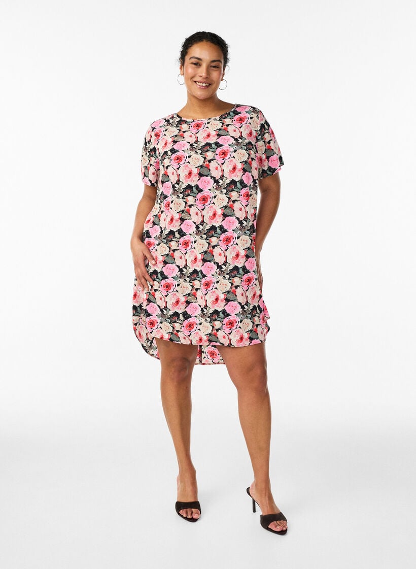 Skjortekjole i broderie anglaise med knytebelte, Svart, Model image number 1