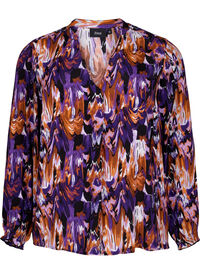 Bluse i viskose med lange ermer og trykk