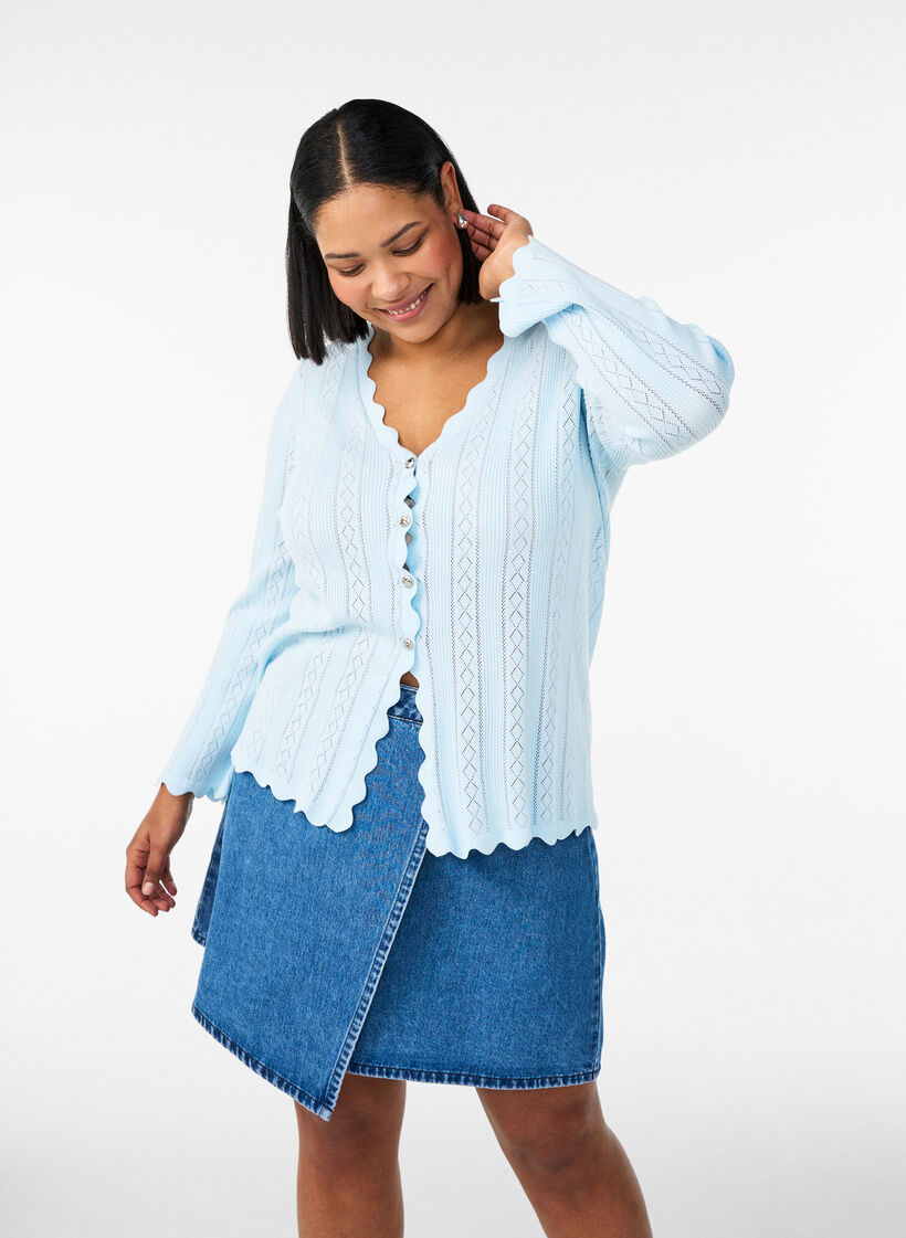 Kort denim A-linje skj&oslash;rt, Bl&aring;, Model image number 3