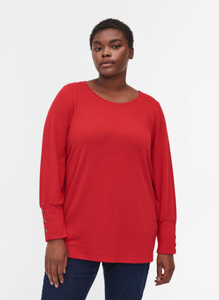 Langermet genser med knappedetaljer, Tango Red, Model image number 0